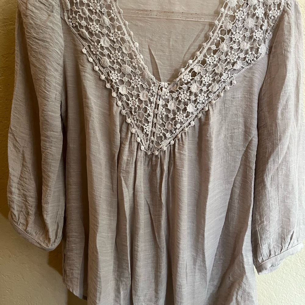 Spense Light Gray Blouse with Lace Detail